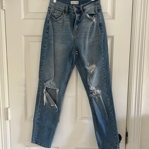 Cello mom jeans with distressed knees